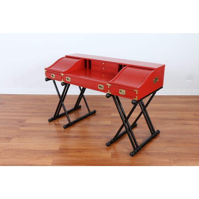 Red Hollywood Regency Campaign Executive Desk Chairish
