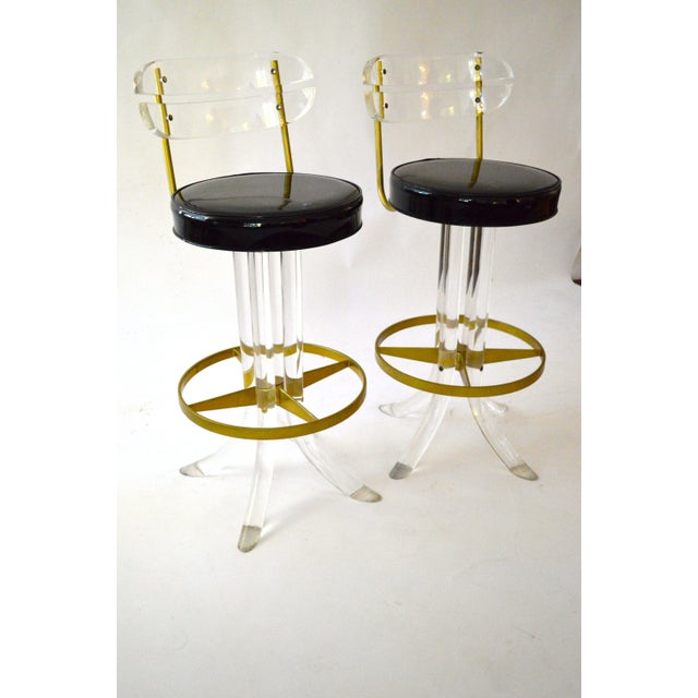 MidCentury Lucite and Brass Bar Stools Chairish