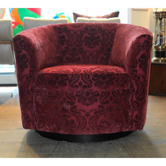 Mid Century Modern Red Swivel Club Barrel Chair | Chairish