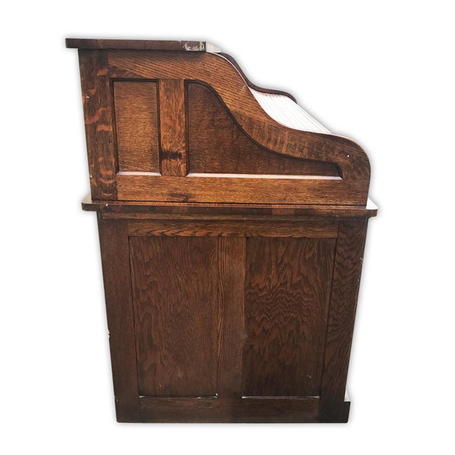 Antique Shelbyville Tiger Oak Roll Top Secretary
