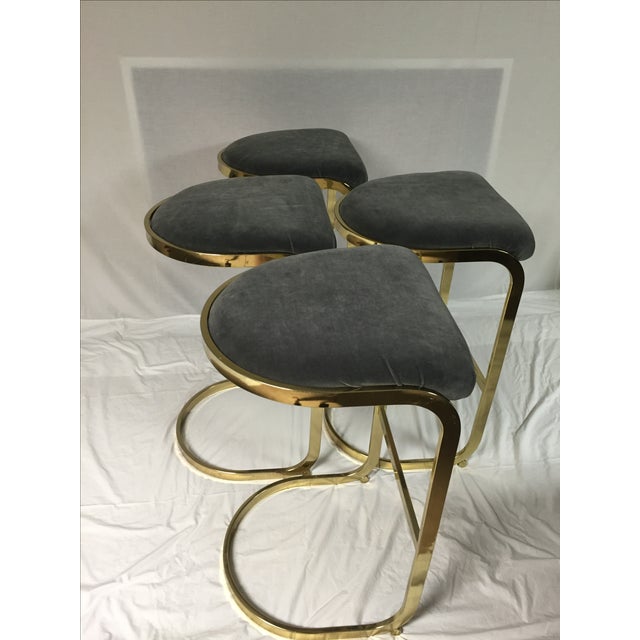 Vintage Brass & Gray Velvet Bar Stools A Pair Chairish