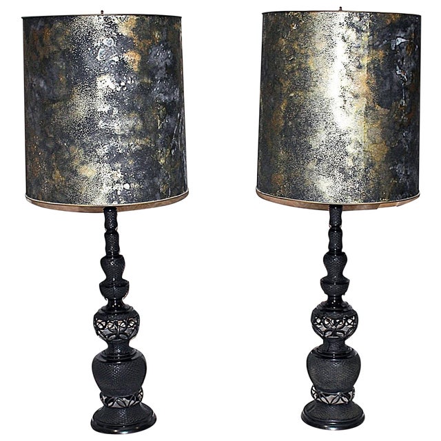 MidCentury Tall Black Metal Table Lamps A Pair Chairish