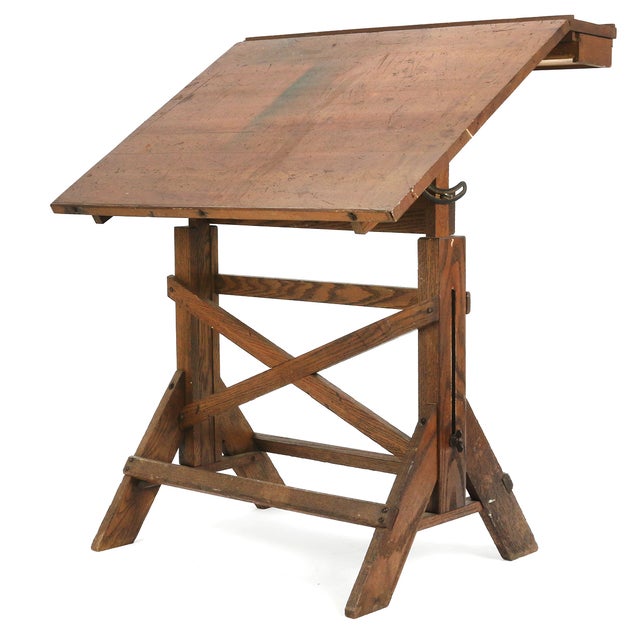 Vintage Adjustable Wooden Drafting Table | Chairish