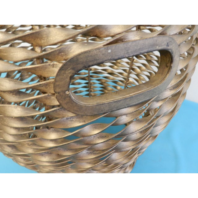 Gold Metal Basket Weave Side Table with Black Top Chairish