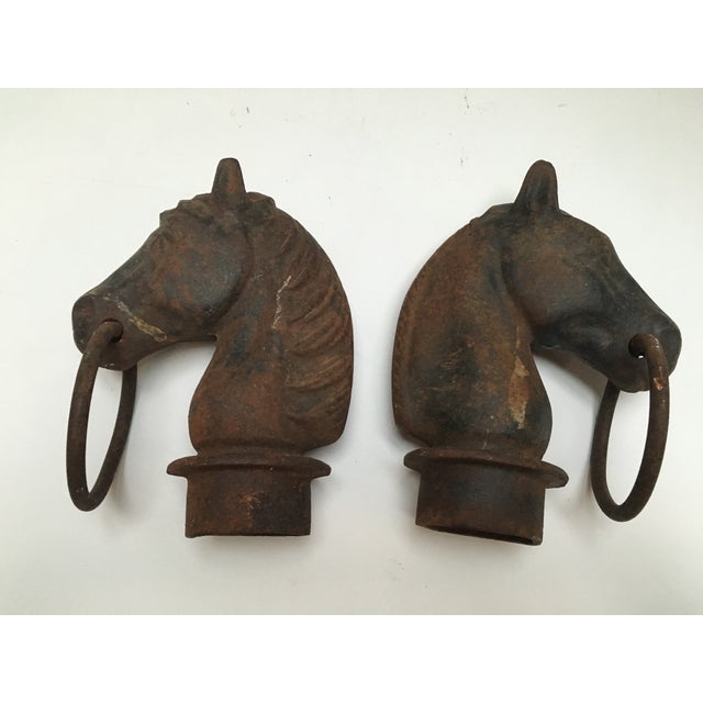 Antique Iron Horse Head Hitching Post Tops Pair Chairish