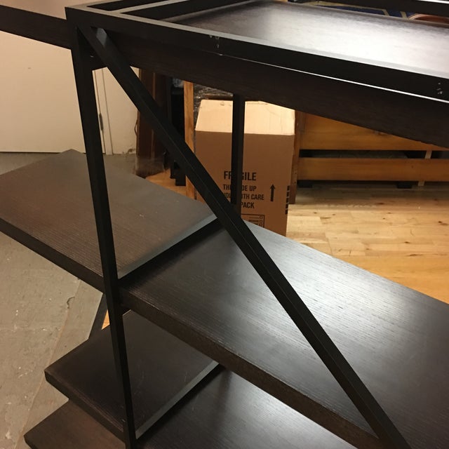 Black Wrought Iron & Wood Shelf Unit Chairish