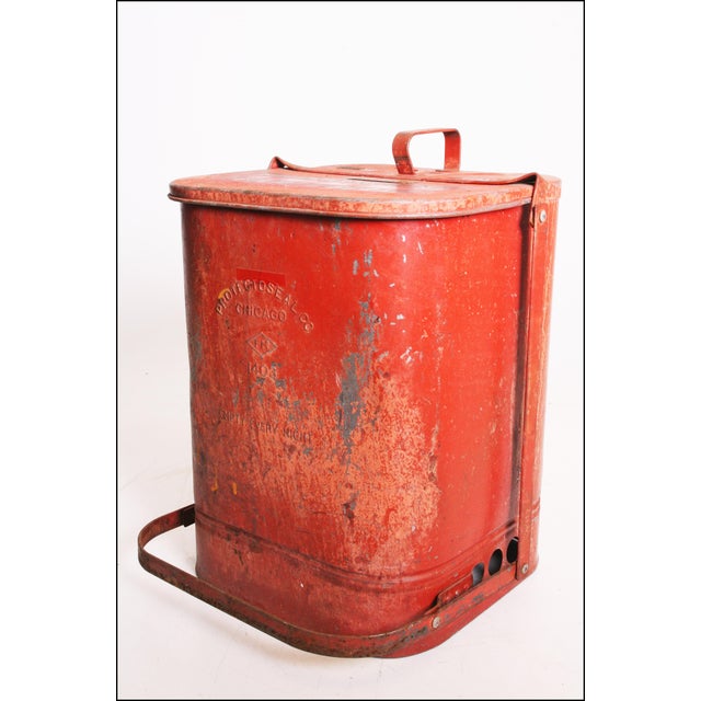 Vintage Industrial Red Metal Trash Can with Flip Top Lid Chairish