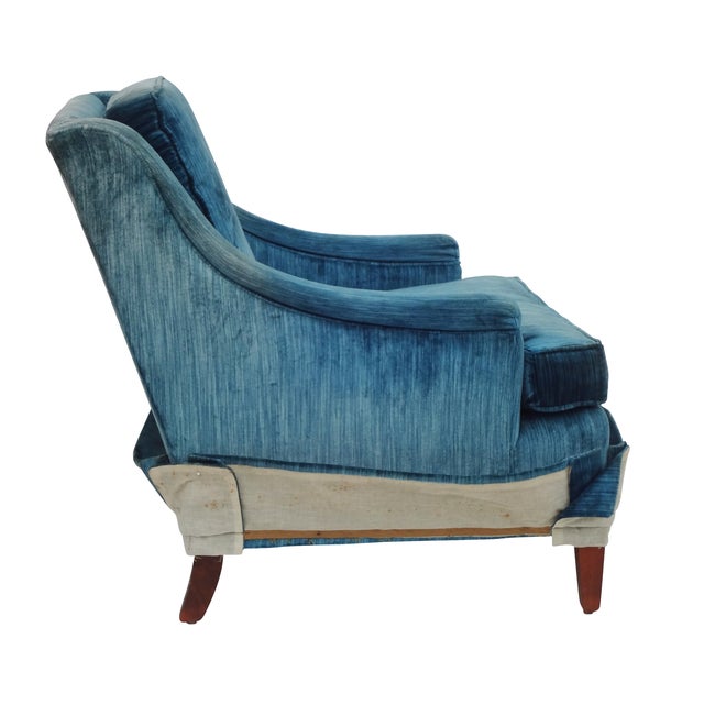 Blue Velvet MidCentury Lounge Chair and Ottoman Chairish