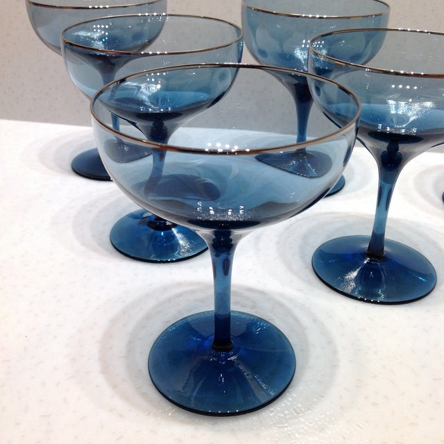 Vintage Blue Crystal Coupe Champagne Glasses Set of 6 Chairish