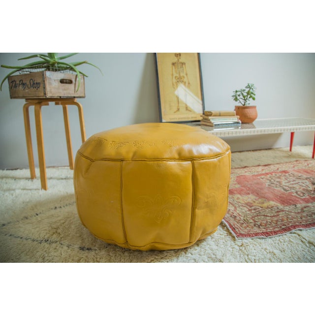 Antique Revival Yellow Leather Pouf Ottoman Chairish