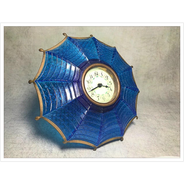 Antique German Blue Glass Umbrella Mantle Clock Chairish