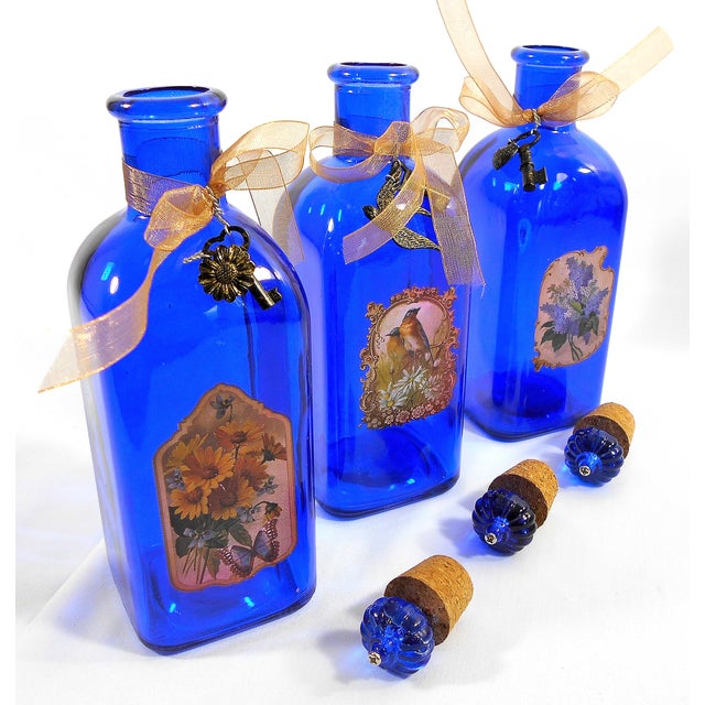 Cobalt Blue Decorative Glass Bottles Set of 3 Chairish