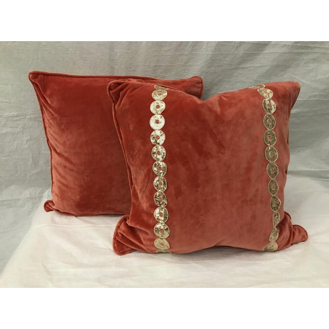 Contemporary Burnt Orange Velvet Pillows - A Pair | Chairish