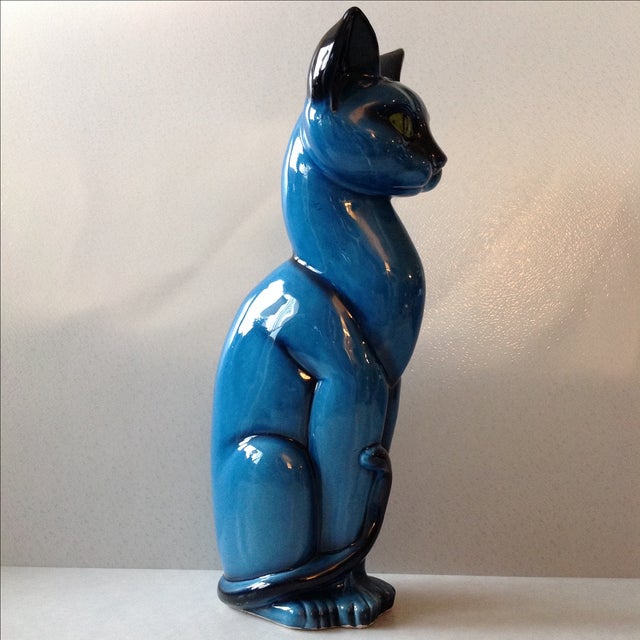 MidCentury Modern Blue Ceramic Pottery Cat Chairish