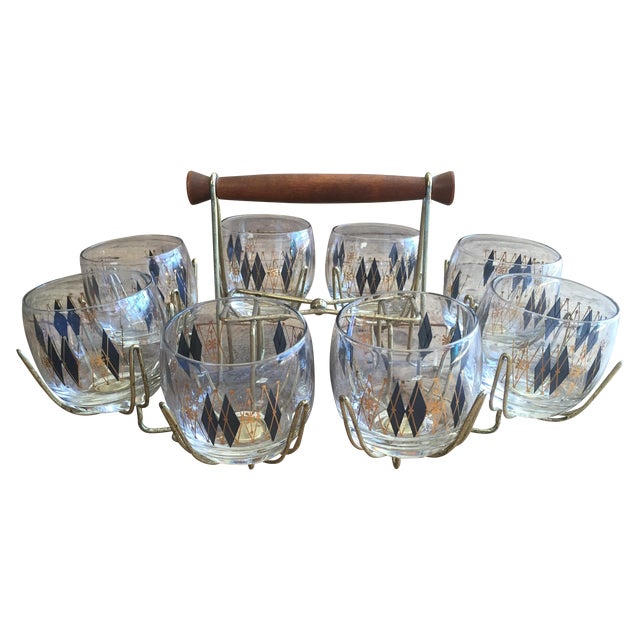 MidCentury Glasses in Brass Caddy Set of 8 Chairish