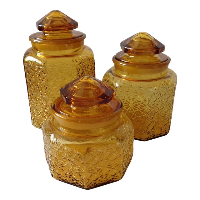 Antique Textured Amber Glass Apothecary Jars S/3 Chairish