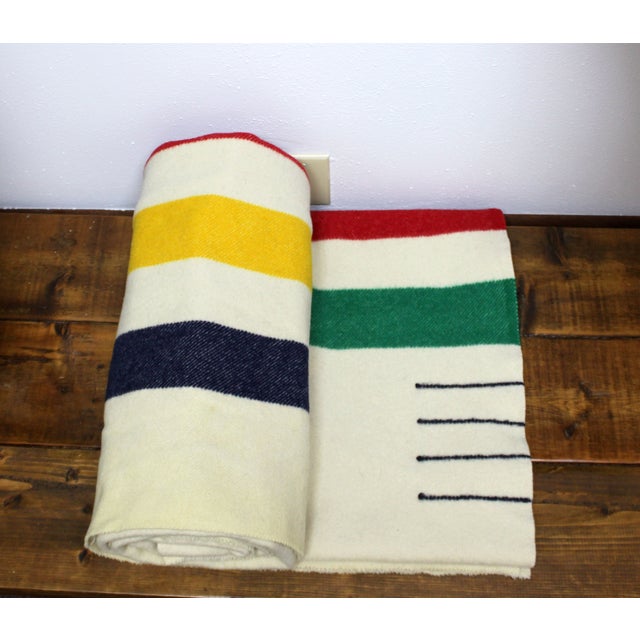 Vintage Hudson Bay Four Point Wool Blanket | Chairish