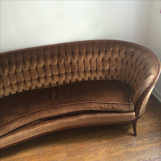 Curved Brown Velvet Tufted Sofa | Chairish