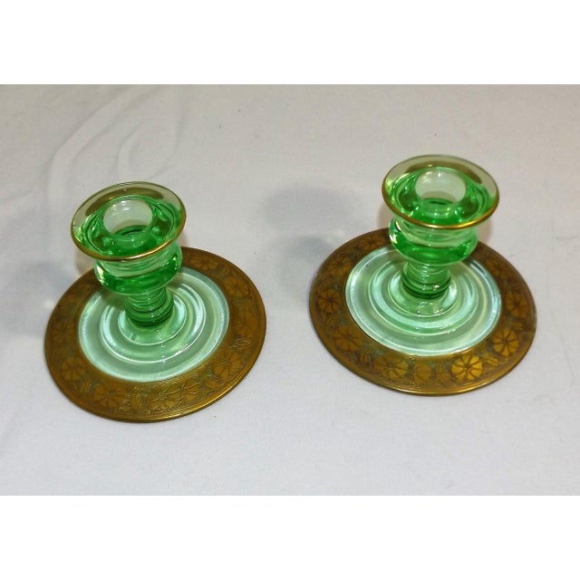 Green Vaseline Depression Glass Candle Holders - A Pair ...
