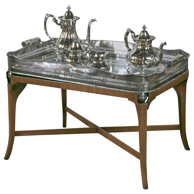 Silver Plated Serving Tray on Stand Chairish