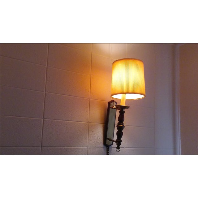 Walnut & Brass Wall Lamps With Pleaded Cloth Shades - Pair Chairish