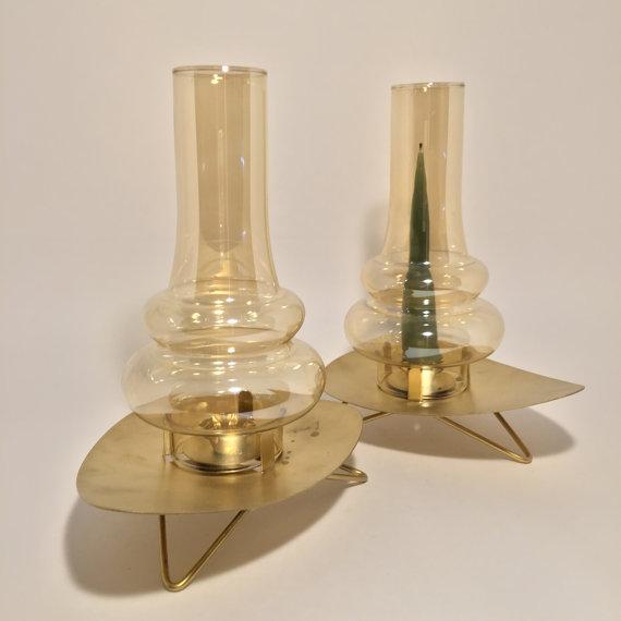 MidCentury Glass Chimney Candle Holders A Pair Chairish