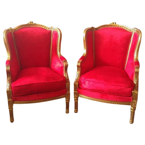 Antique Louis XVI Red Velvet Chairs Pair Chairish