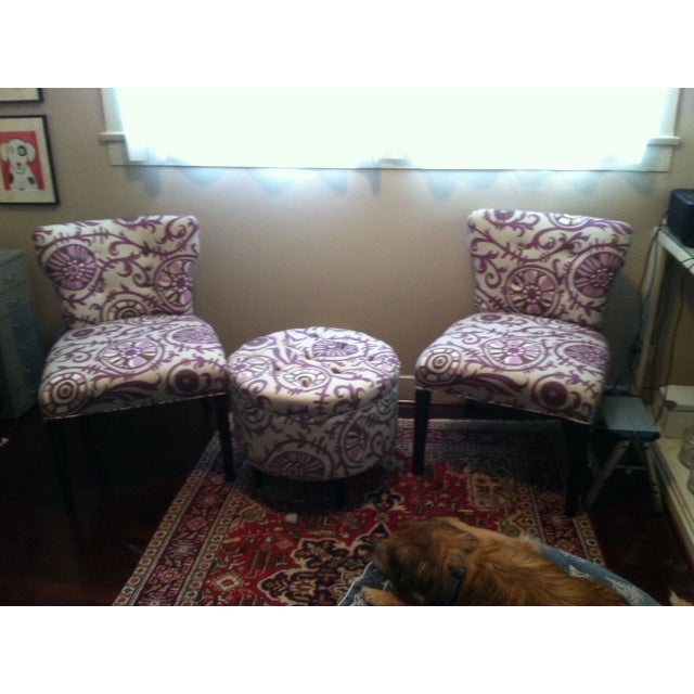 Matching Upholstered Side Chairs & Ottoman Chairish