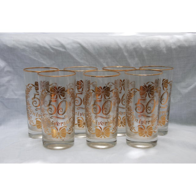 Vintage 50th Wedding Anniversary Gold Drinking Glasses Set of 7