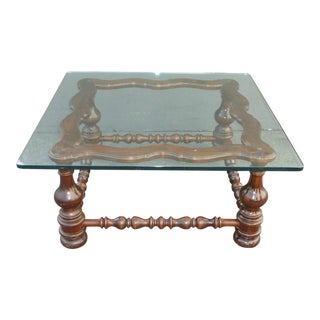 Vintage & Used Spanish Coffee Tables | Chairish - Vintage Spanish Style Glass Top Turned Wood Coffee Table