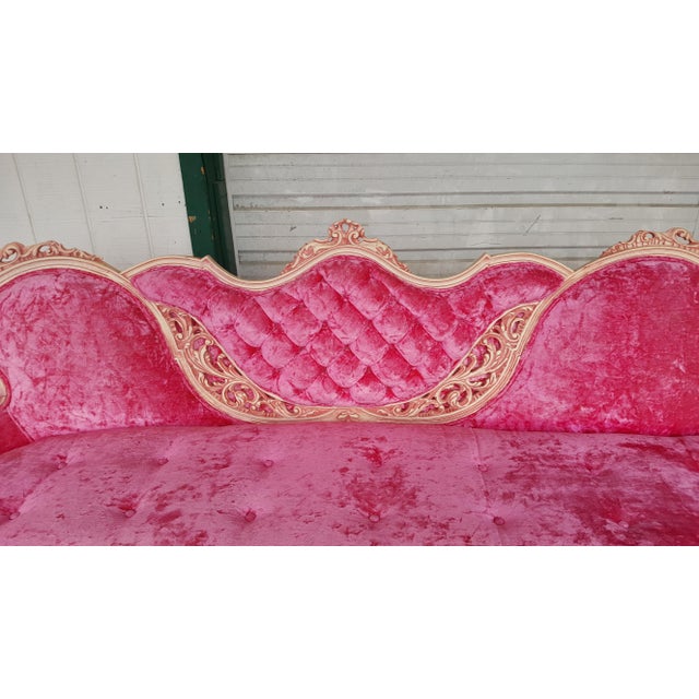 Vintage French Provincial Pink Velvet Sectional Hollywood Regency
