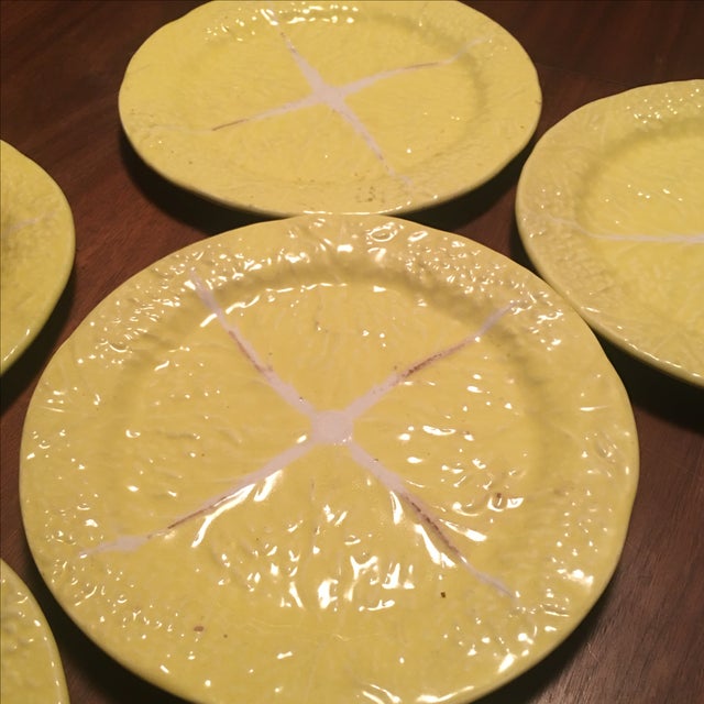 Yellow Majolica Cabbage Leaf Salad Plates 7 Chairish