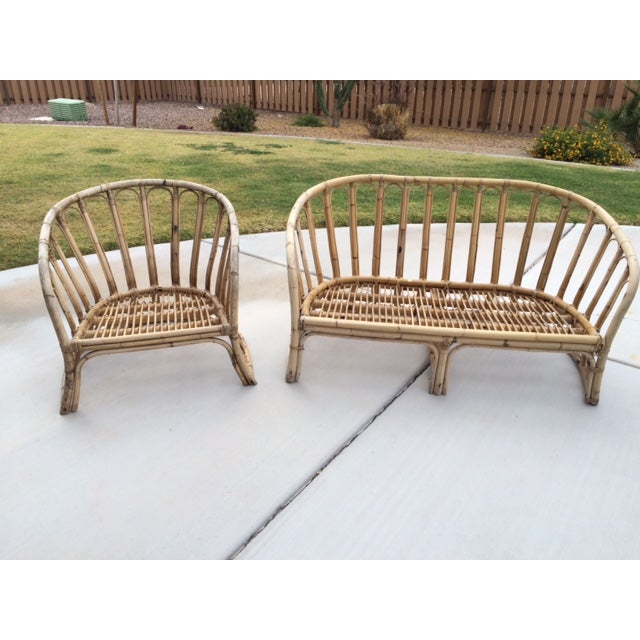 Image of Vintage Rattan Love Seat and Chair Set