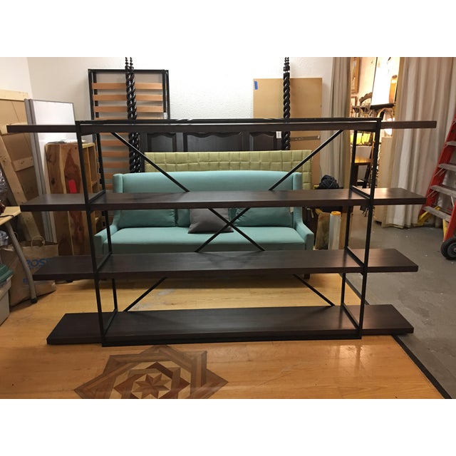 Black Wrought Iron & Wood Shelf Unit Chairish