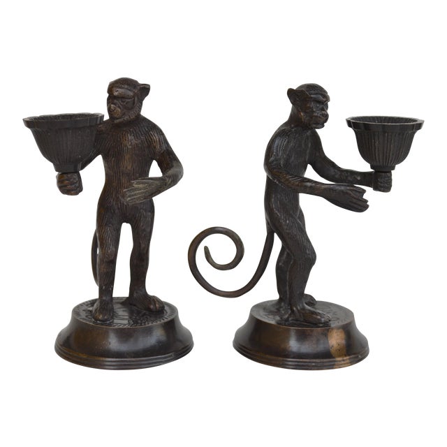 Antique Bronze Monkey Candle Holders a Pair Chairish