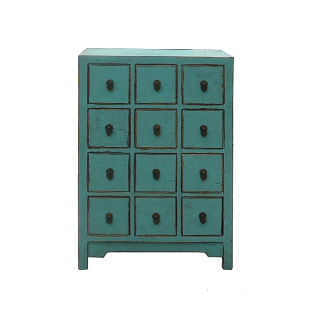 Chinese Rustic Turquoise Cabinet Side Table | Chairish
