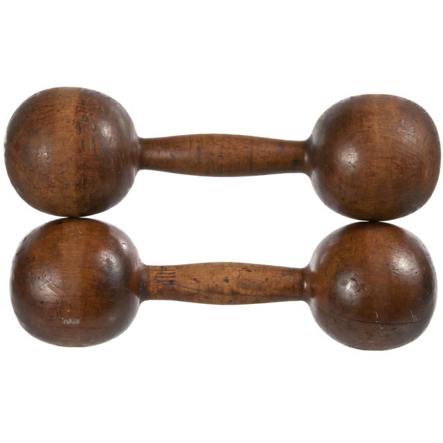 Vintage Wood Dumbbells - a Pair | Chairish