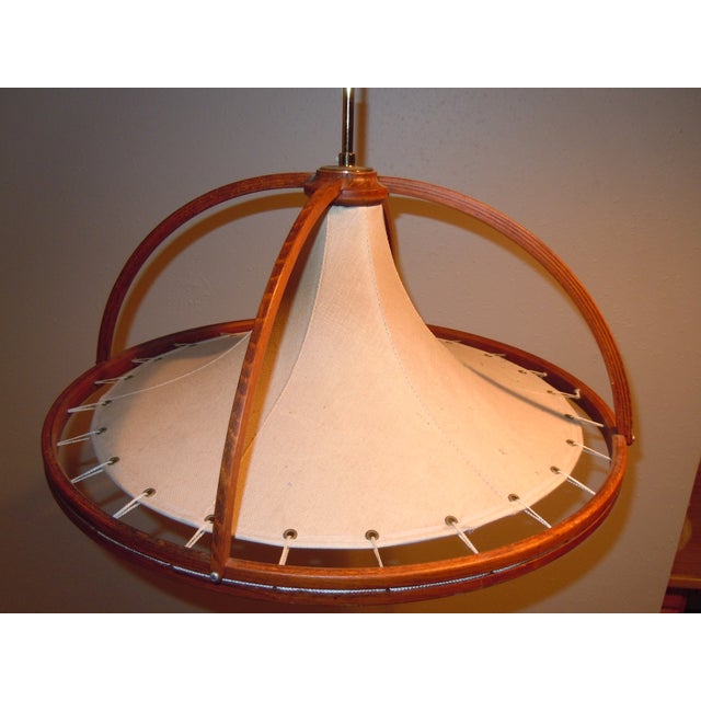 Danish Modern Teak & Canvas Pendant Light | Chairish