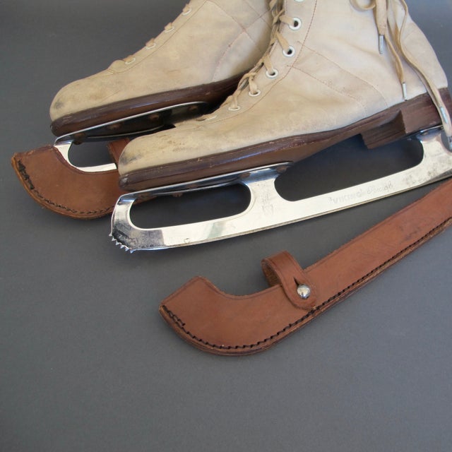 Antique 1930s English Cream Buckskin Ice Skates Chairish