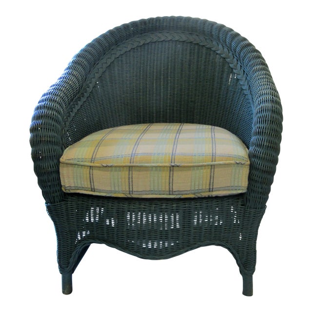 Vintage Wicker Chair & Cushion Chairish