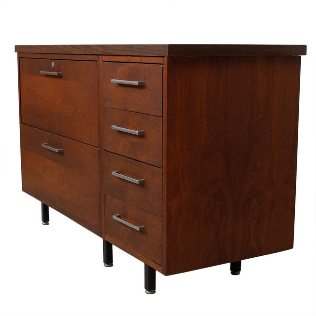 Mid Century Modern Walnut Filing Credenza Cabinet | Chairish