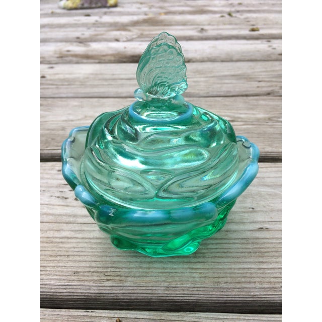Fenton Green Glass Lidded Candy Dish Chairish