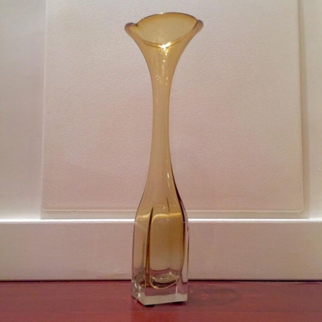 Aseda Mid Century Amber Yellow Glass Trumpet Vase Chairish