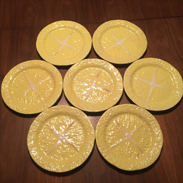 Yellow Majolica Cabbage Leaf Salad Plates 7 Chairish