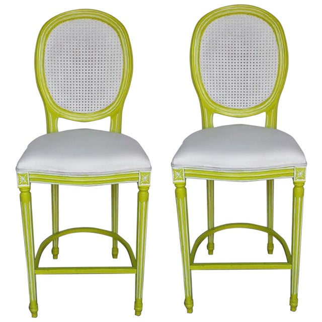 French Louis XV Lime & White Bar Stools A Pair Chairish