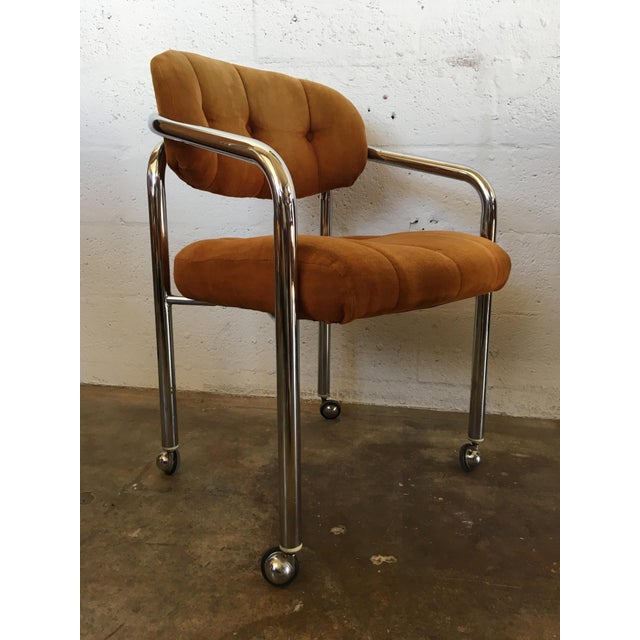 Vintage Mid Century Modern Tubular Chrome Rolling Dining Chairs (set of
