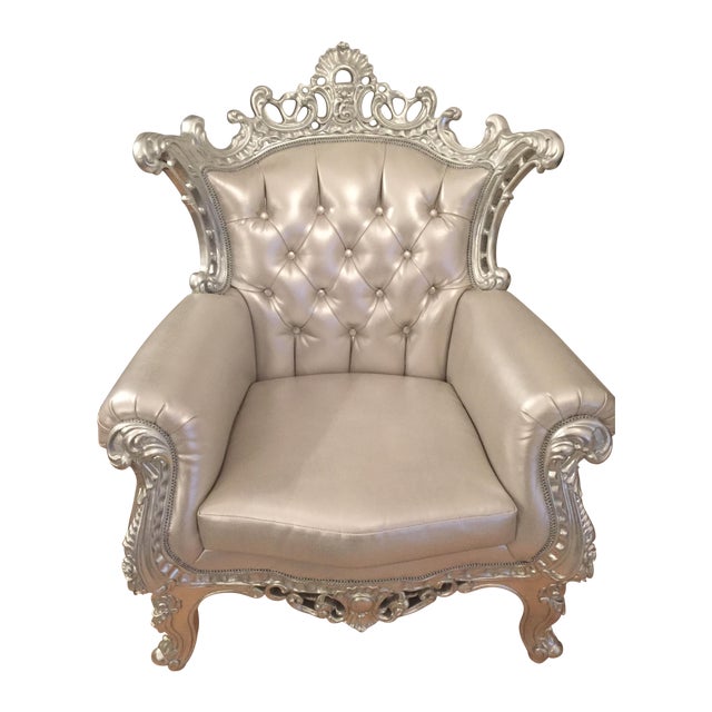 Baroque Style Silver Tufted Accent Throne Chair Chairish