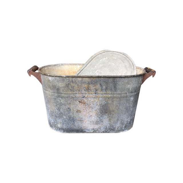 Vintage Galvanized Oval Wash Tub with Lid Chairish