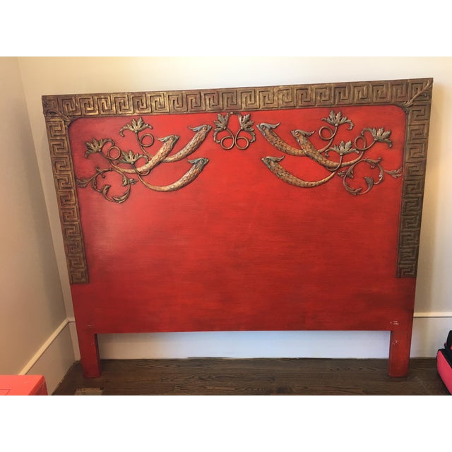 Asian Red Wooden Queen Headboard Chairish