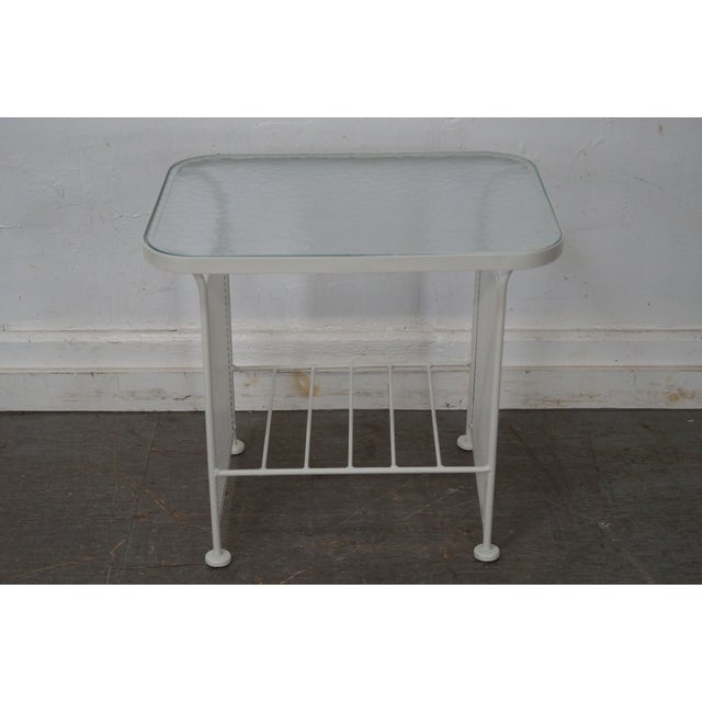 Vintage Woodard White Painted Metal Glass Top Patio Side Tables a